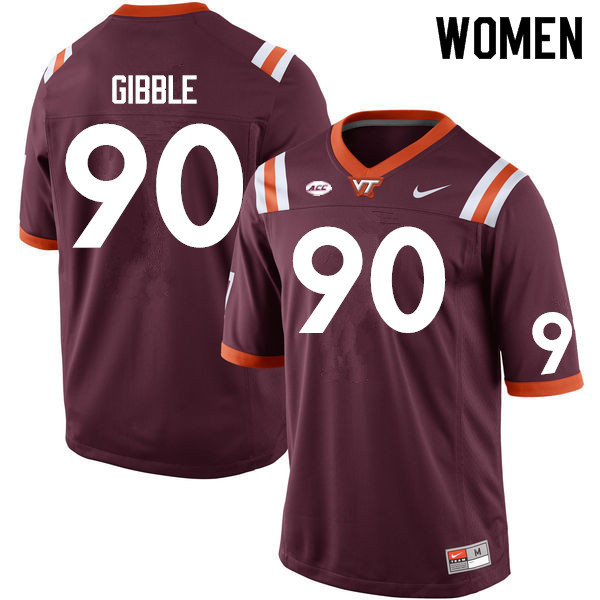 Women #90 Jared Gibble Virginia Tech Hokies College Football Jerseys Sale-Maroon - Click Image to Close